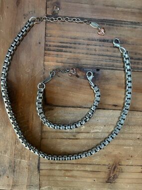 Sabika Silver-Tone Box Link Bracelet and Necklace Set